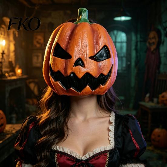Scary Pumpkin Face Mask Halloween Mask, Latex Full Head with Realistic Texture, Cosplay Prop Breathable Headgear for Party Night, Eye Mouth