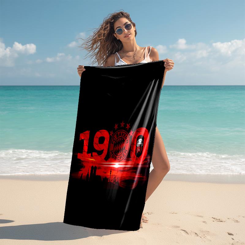 proof beach towel with FC Bayern München logo pattern - soft,absorbent,quick-drying,machine washable - perfect for swimming,camping,bathing
