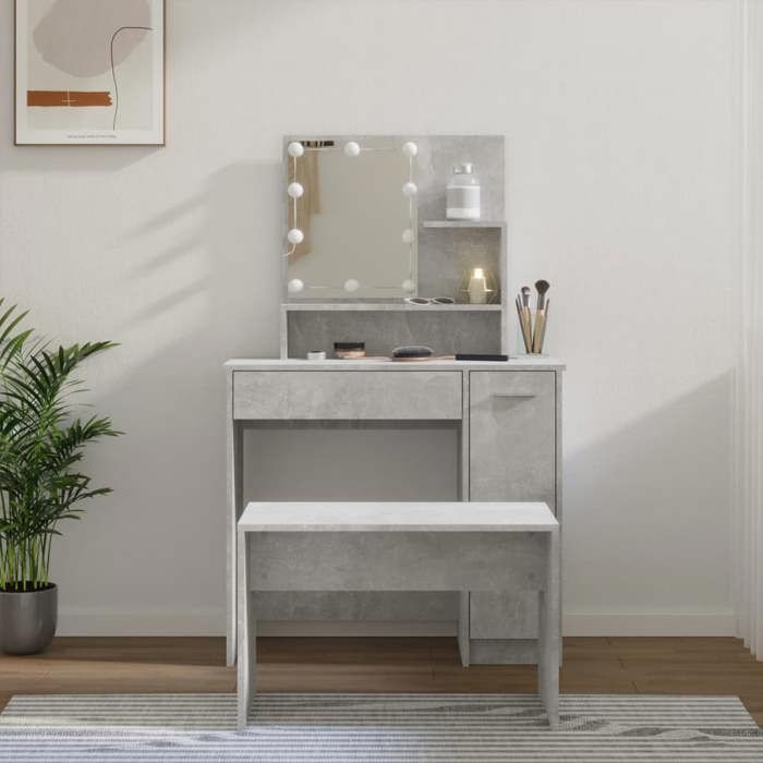 VidaXL Vanity Set with LED Cosmetic Table Makeup Dressing Table Jewelry Table Bedroom Concrete Grey 3114118