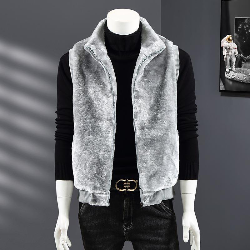 

Хлопковый жилет осенне-зимний плюшевый жилет зеленый мех трава пара стойка воротник жилет мужской плюшевый кардиган жилет 5XL (165-90 kg) серый