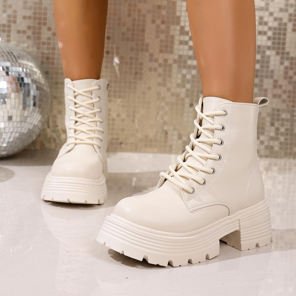 Fashion Winter Short Plush Women Motorcycle Boots Elegant Platform Thick Bottom Ladies Lace Up Short Booties Women's Footwear