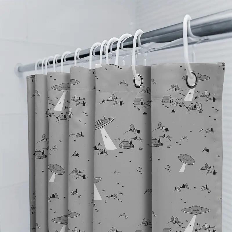 Bathroom Shower Curtain Galaxy Space Alien Ufo Stars Planet Universe Decor Modern Home
