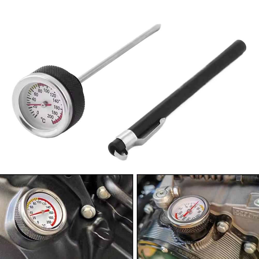 Motorcycle Fuel Tank Caps With Oil Temperature Gauge Pointers 0-200℃ Dial Black Meter Silver Gauge M20x1.5/M20x2.5 K9C9