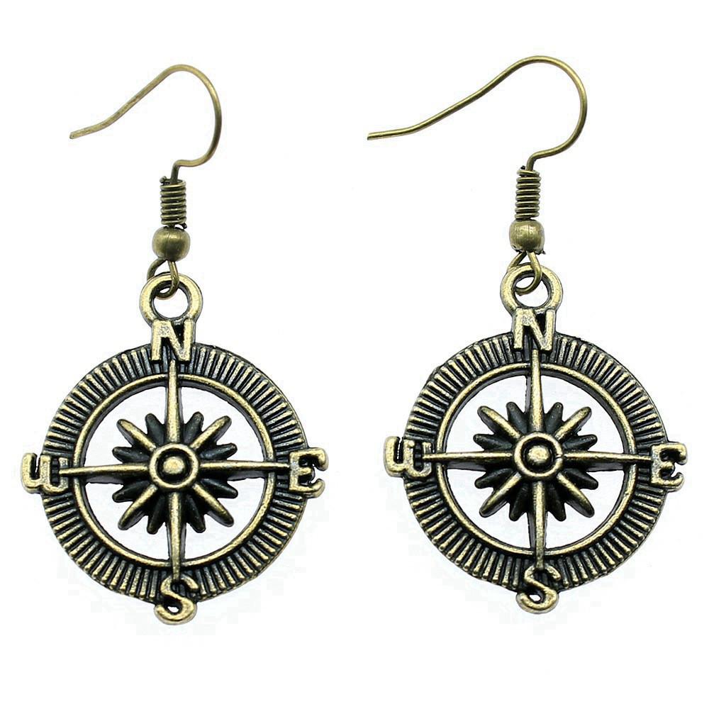 Compass Dangle Earrings Adventure Travel Nautical Navigation Drop Jewelry
