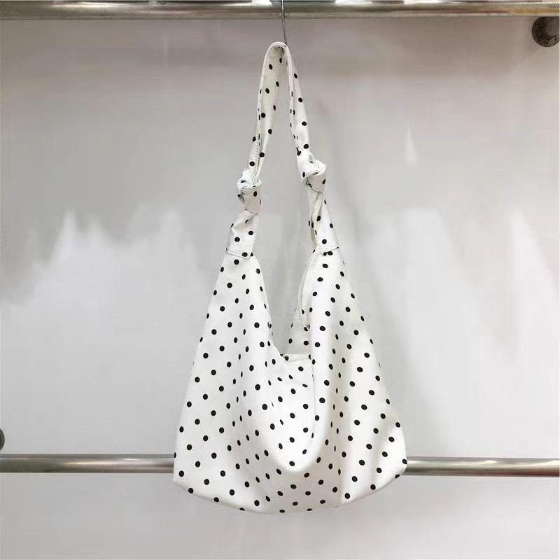Small Dirty Cabinet, Japanese and Korean Literary Polka Dot Women's Bag, Small Fresh Floral Girl Shoulder Bag, Homemade Tied Knot Belt Tote Bag