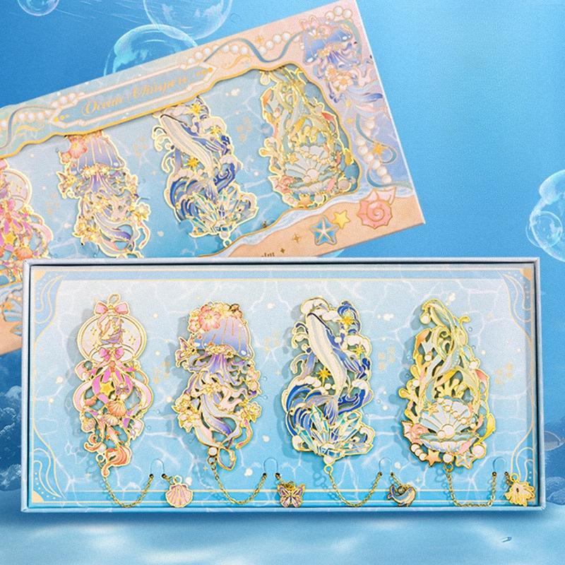 Partysu Blue Dreamy Ocean Bookmark Metal Book Holder Gift Birthday Present for Friends Reading School Supplies Bookmark