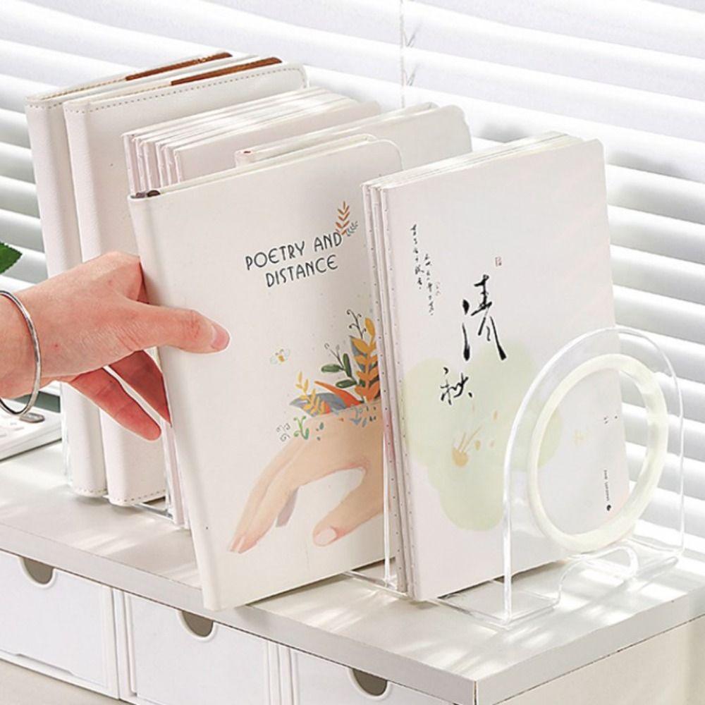Save Space Divider Book Stand Transparent Desk Storage Rack Bookshelf Handle Bookends  Student
