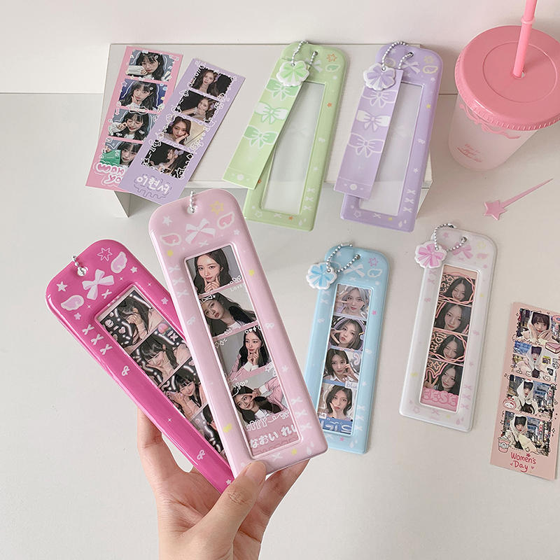 Girls Transparent Photo Card Holder Student Cartoon Star Design Long Style Photo Booth Strip Display Sleeves