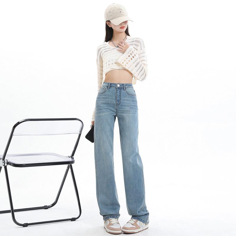 Spring Hong Kong Vintage Straight Denim Pants For Ladies Casual Pants Oversize Denim Trousers