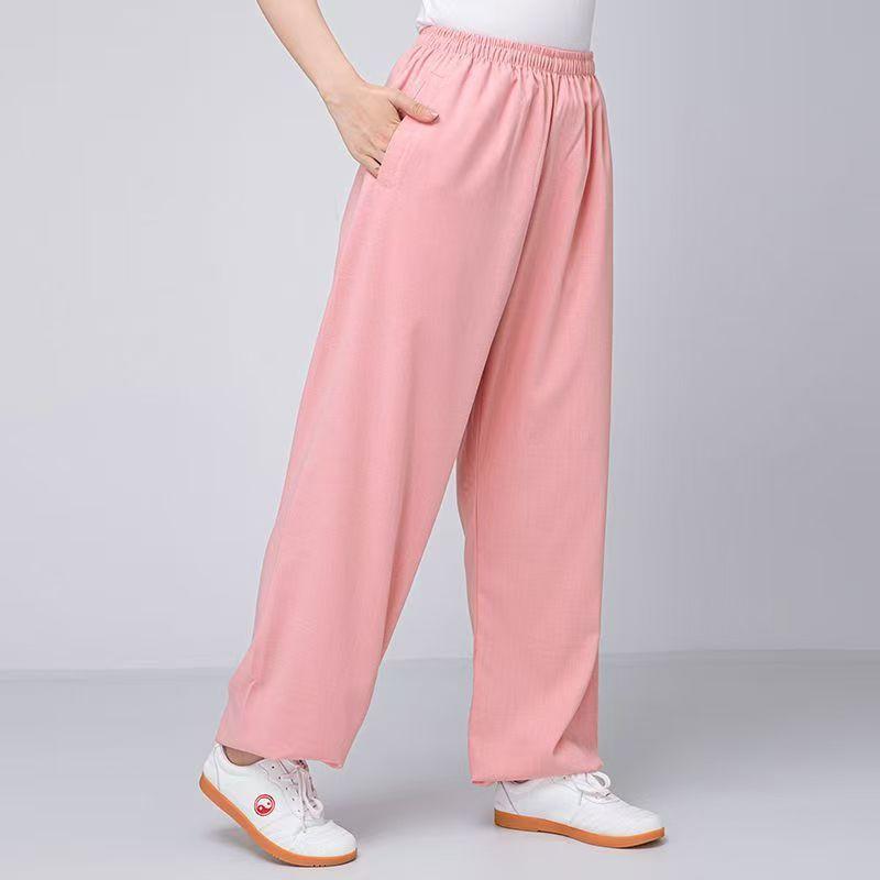 Breathable Linen Cotton Cycling Pants Loose Fit Casual Training Trousers With Side Pockets