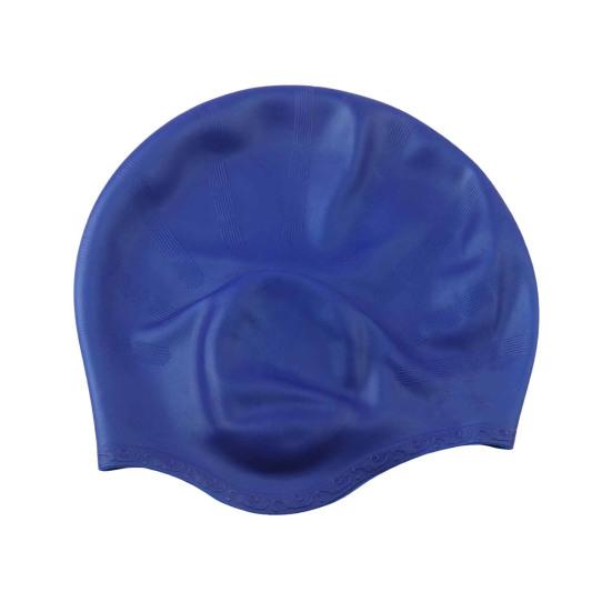 

Шапочка для плавания Большая силиконовая шапочка для плавания с 3D защитой ушей Нескользящая водонепроницаемая шапочка для купания для женщин и мужчин с длинными/короткими волосами темно-синий