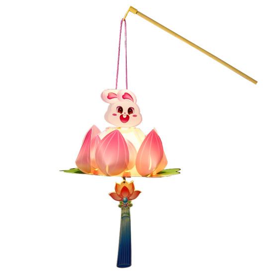 Lotus Lantern Handheld Spring Festival Flower Lantern DIY Lotus Rabbit Lamp for Hanfu Cosplay Wedding Chinese New Year Decor