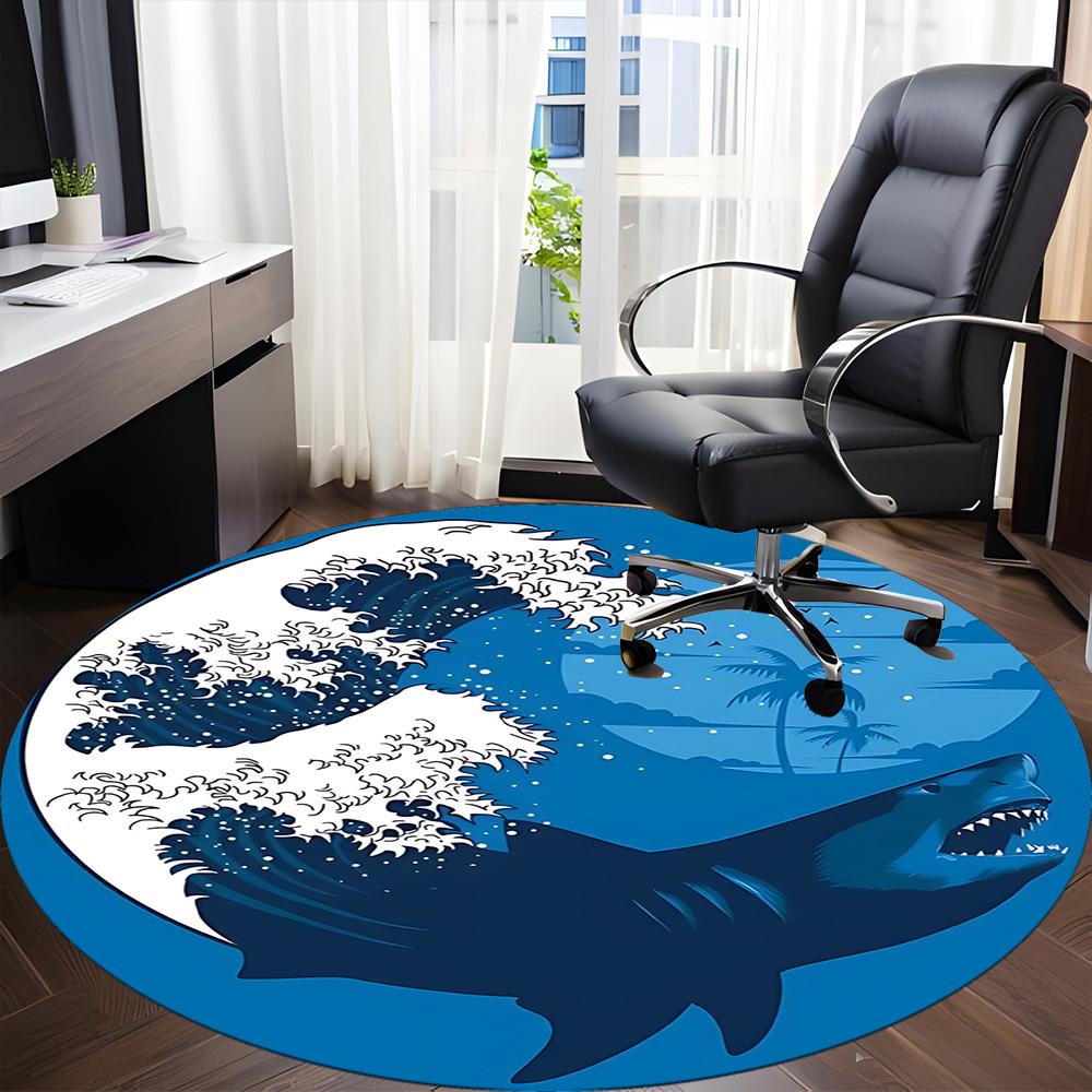 1PC Ocean Waves Office Round Area Rug, Mat Suitable For Office, Under Office Chairs Bedroom Living Room Home Decor, Room Deco