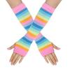 Rainbow Stripe Thigh High Socks Gloves for Female Christmas Party Costume Accessories Stretchy Warm Socks Cosplay Props