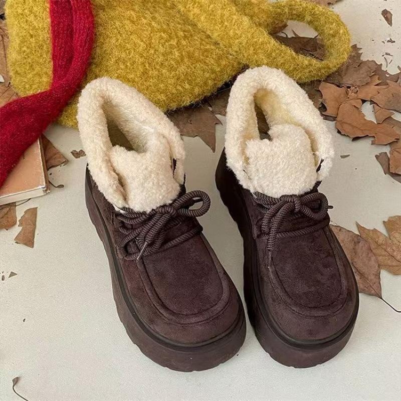 Women's Fur One PU Thick Bottom Heightening Winter Lightweight Padded Warm Snow Boots Non-slip Wear Casual Sports Cotton Boots