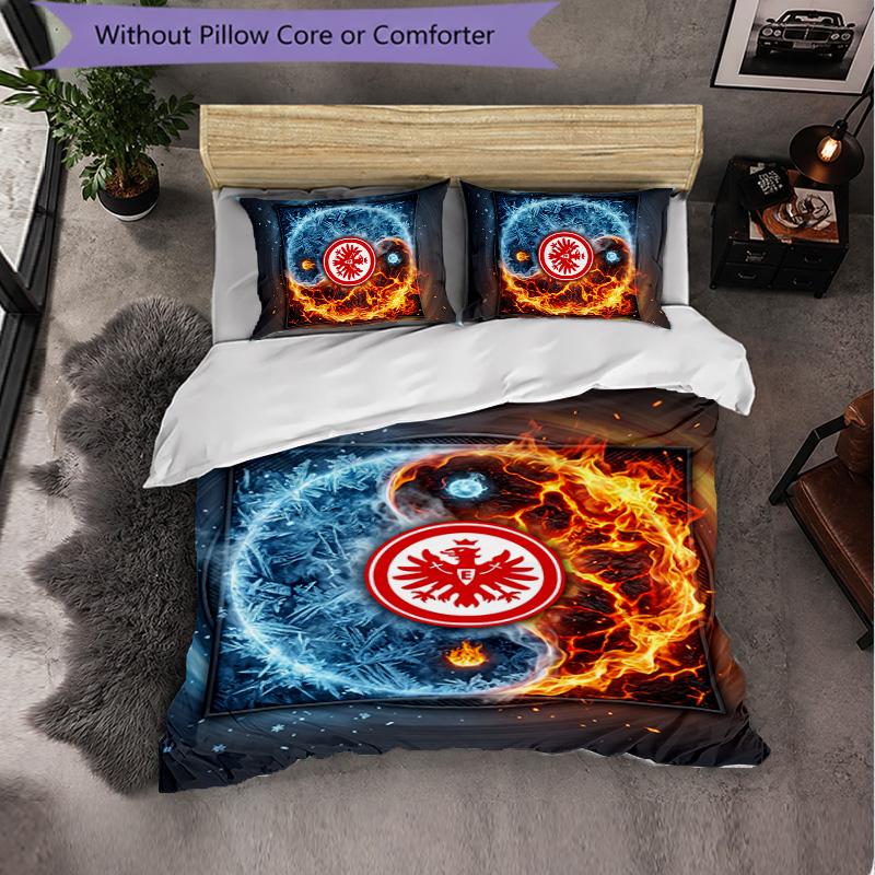 Eintracht Frankfurt Calcio Set Biancheria da Letto 3 Pezzi Morbido Copripiumino con Federe Set Decorazione Camera da Letto per la Casa