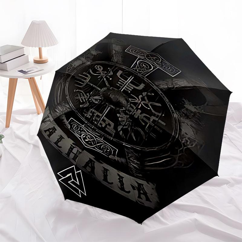 1pc Valknut ValhallaOpen/Close Umbrella-Windproof, Compact Travel Umbrella, Sturdy 8-Rib Shaft1193