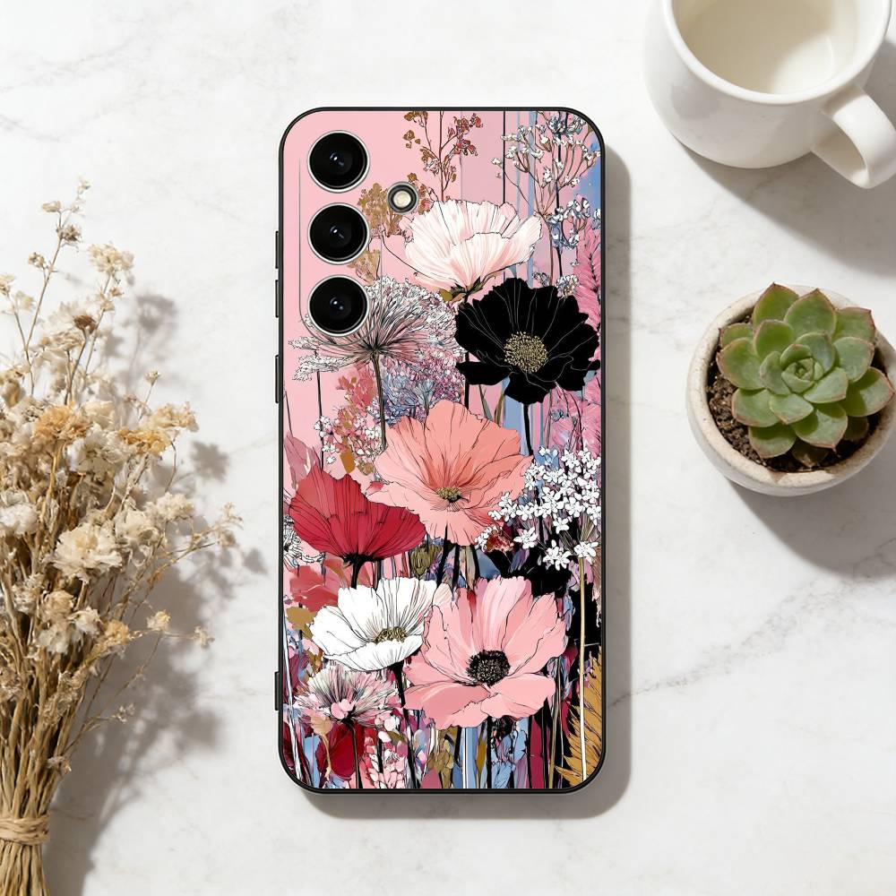 Vibrant Floral Phone Case For Samsung Galaxy A73,A72,A71,A70,A53,A52,A51,Others Soft Black Cover