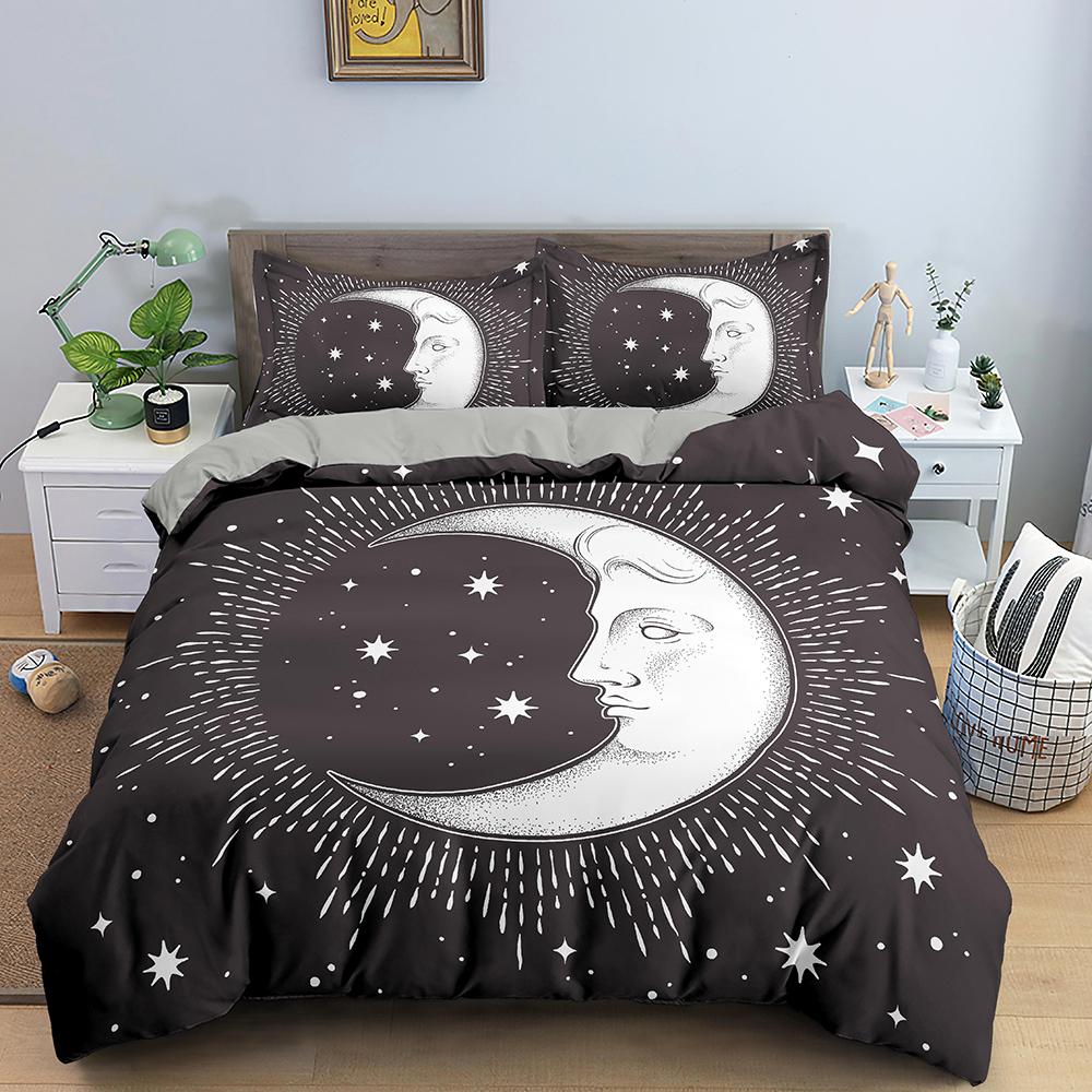 Divination Theme Duvet Cover Set Polyester Bedding Set Moon Sun Constellation Pattern King Queen Twin Size For Boys Girls Teens