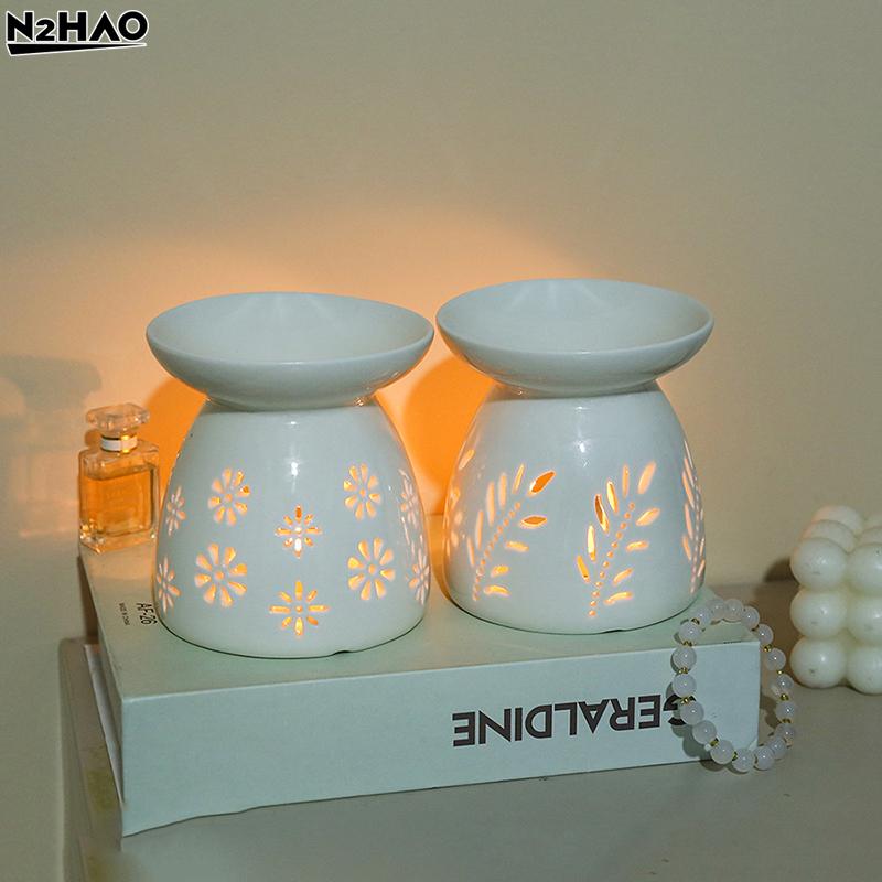 White Ceramic Incense Burner Candle Essential Oil Aromatherapy Diffuser Hollow Heating Stove Middle East Home Decor Ornament
