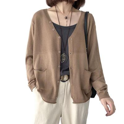 Women's Loose V-neck Long Sleeve Knitted Cardigan for Spring and Autumn 2025