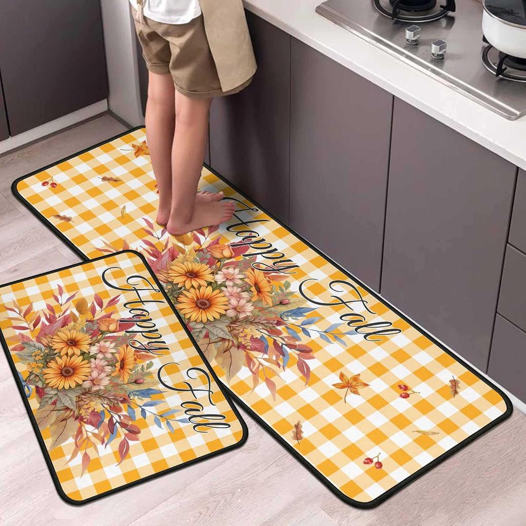 Thanksgiving Kitchen Mat Autumn Pumpkin Oil-Absorbing Dirt-Resistant Non-Slip Floor Mat Porch Easy To Take Care Of Foot Mat