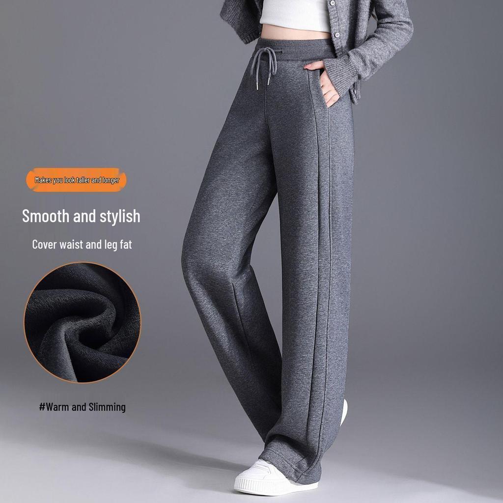 Winter Plus Velvet Wide-Leg High-Waisted Pants - Women's Loose, Slimming, Thickened and Drape Style.