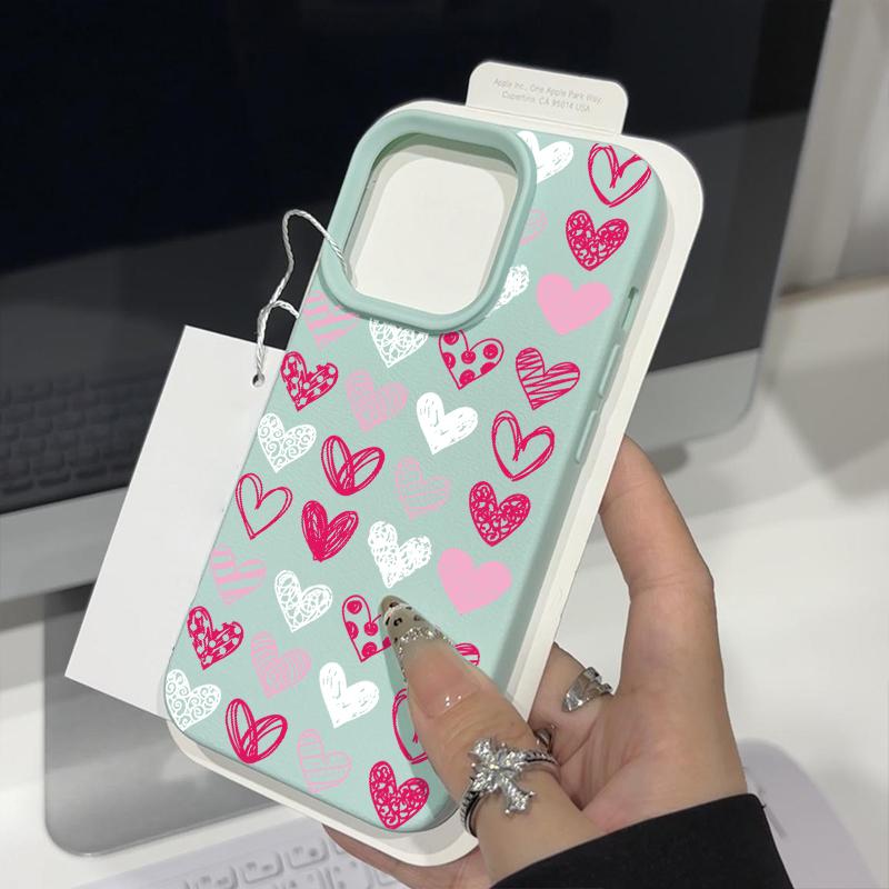 Pinker Liebesherzen-Druck Ledertextur TPU Matte Hülle Für iPhone 16 Pro Max 15 Pro 14 13 12 11 Weich Schlank Stoßfest Handyhülle