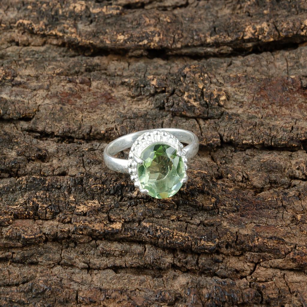 Natural Green Amethyst Gemstone 925 Sterling Silver Jewelry Handmade Ring Gift RR-28-12