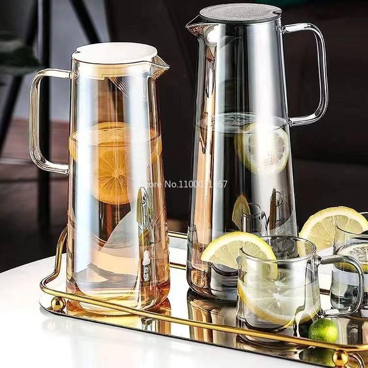 Glass Water Pitcher with Handle Heat Resisttant Cold Hot Kettle Large-capacity Tea Pot Water Bottle Juice Jug Gray Amber