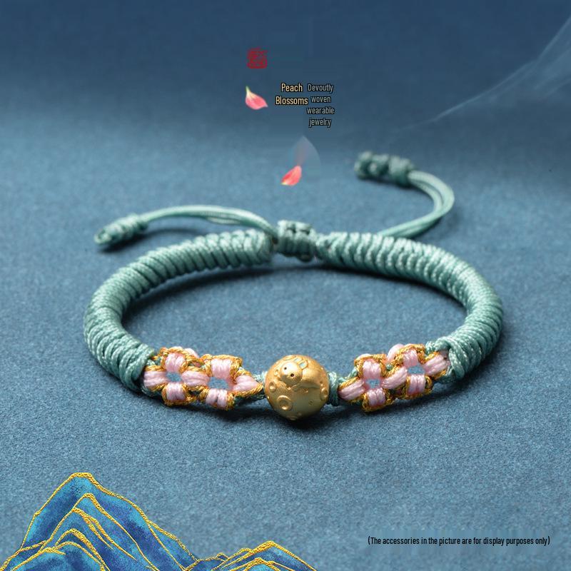 Ręcznie robiona tkana bransoletka z węzłem brzoskwiniowym na sznurku - DIY Szczęśliwy jadeitowy sznurek pleciony ręcznie w stylu chińskim