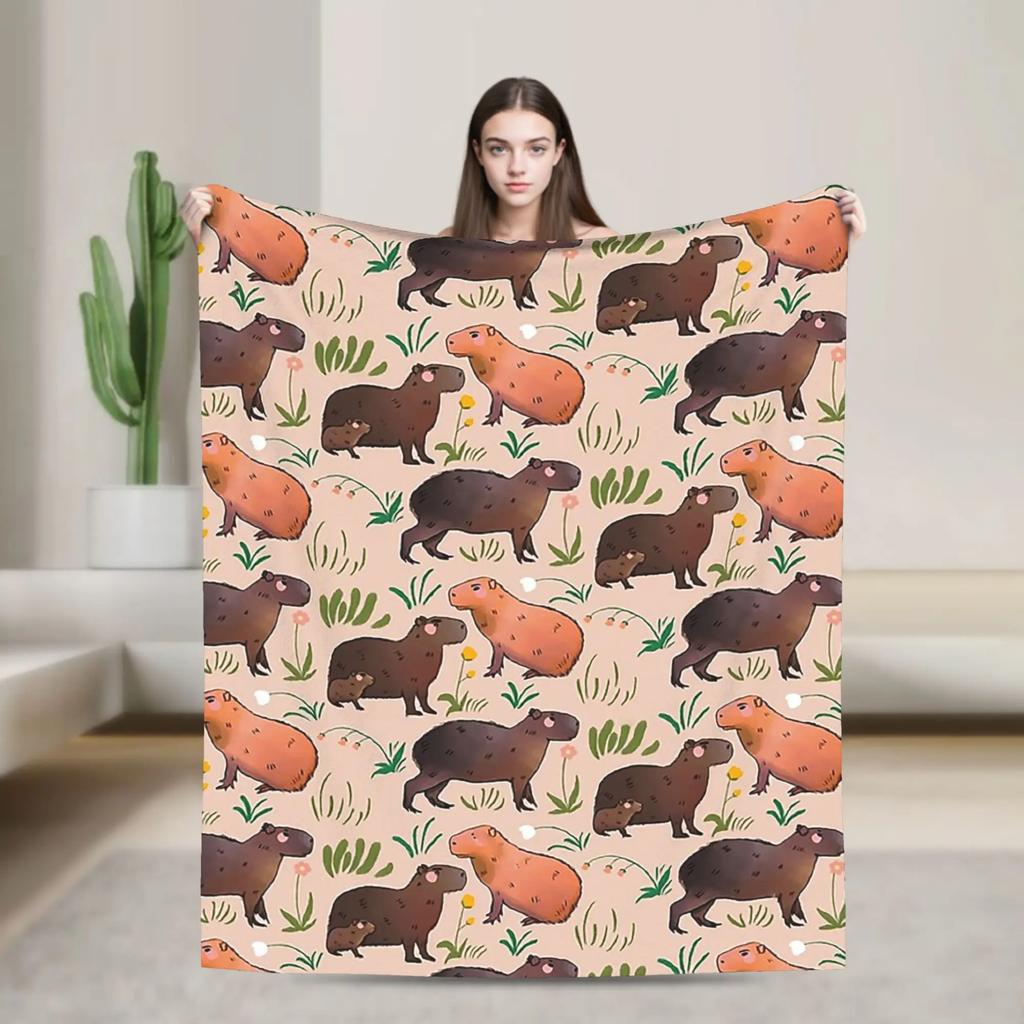Capybara Pattern Fleece Blanket Kawaii Animal Funny Throw Blankets for Sofa Bedding Lounge 150*125cm Plush Thin Quilt