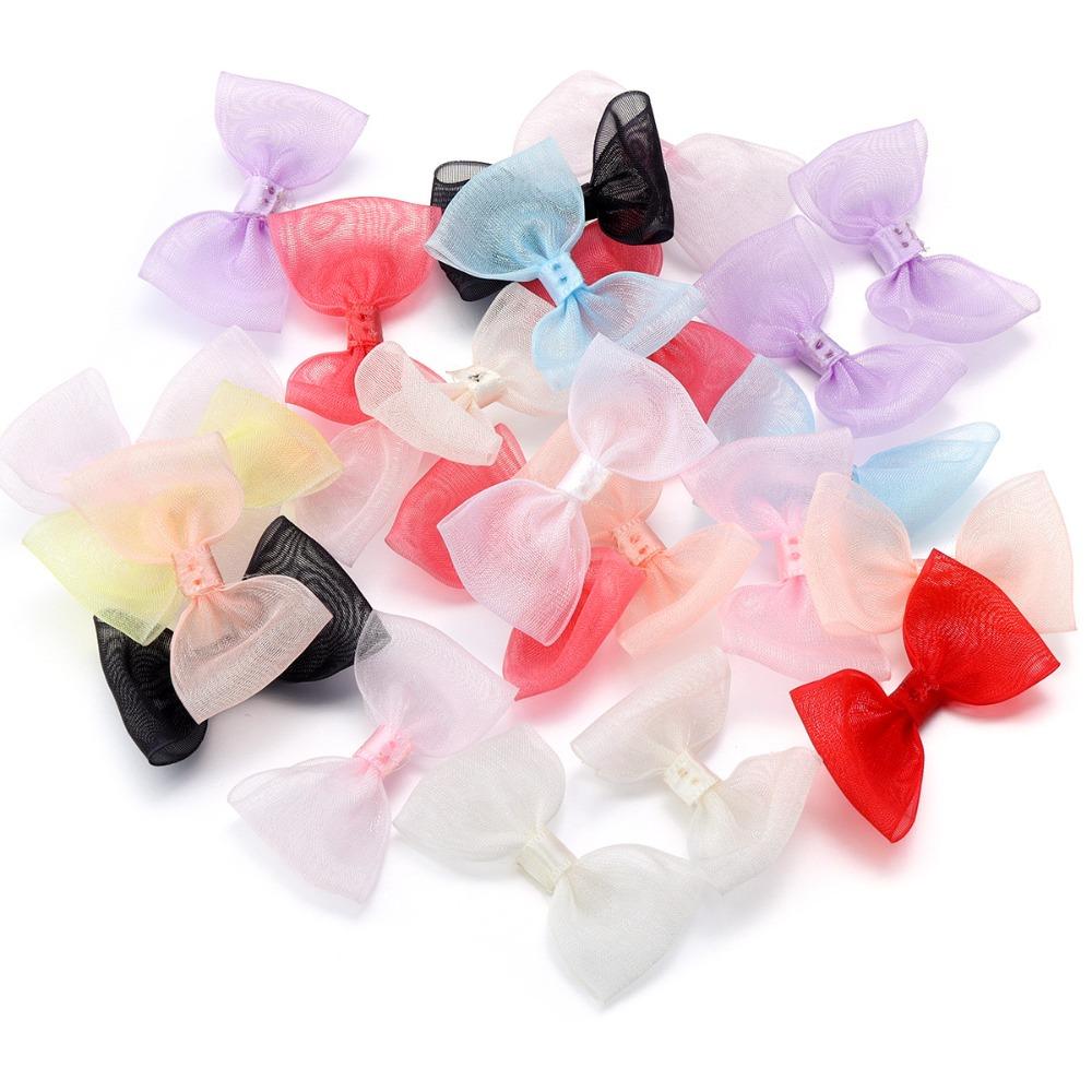20PCS 2.5*5cm Size Colored Ribbon Bows Colored Small Size Gauze Ribbon Bows Handwork DIY Gauze Ribbon Sewing Craft Bow