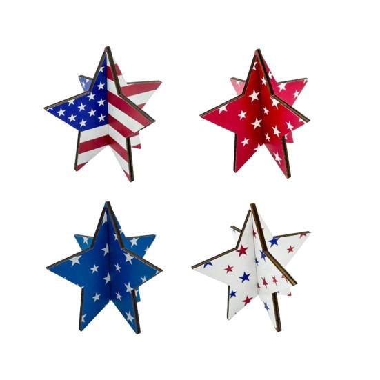

3D Wooden Stars Ornaments Patriotic American Stars and Stripes Design Tool-Free Assembly Ornament for Home Office Decor July 4th