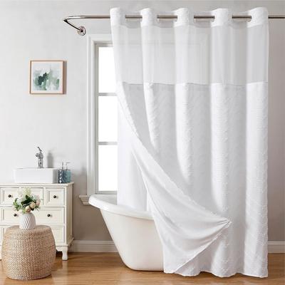 W Cut Flower Bohemian Shower Curtain Set with Removable Liner and Built-in Hooks, White Modern Bathroom Decor