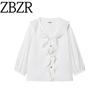Zbzr Spring New Women Clothes Western Style Fashion V-neck Long Sleeve Laminated Decorative Poplin Shirts 2298154