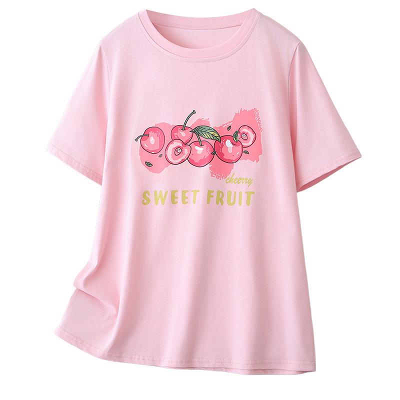 Summer 2026 Plus Size Cotton Printed T-Shirt - Round Neck, Short Sleeve, Versatile Slimming Top