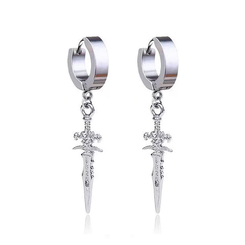 1 Pairs Stainless Steel Painless Ear Clip Earrings for Men Women Punk Sword Cross Black Non Piercing Fake Earrings Jewelry Gifts