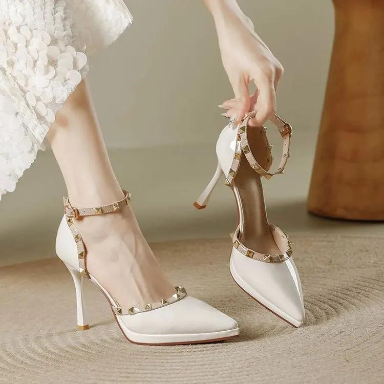 Women's Elegant New 2026 Style High Heels Sexy Strapless Cropped Studded Pointe Toe Shoes With Rubber Sole Adult Use