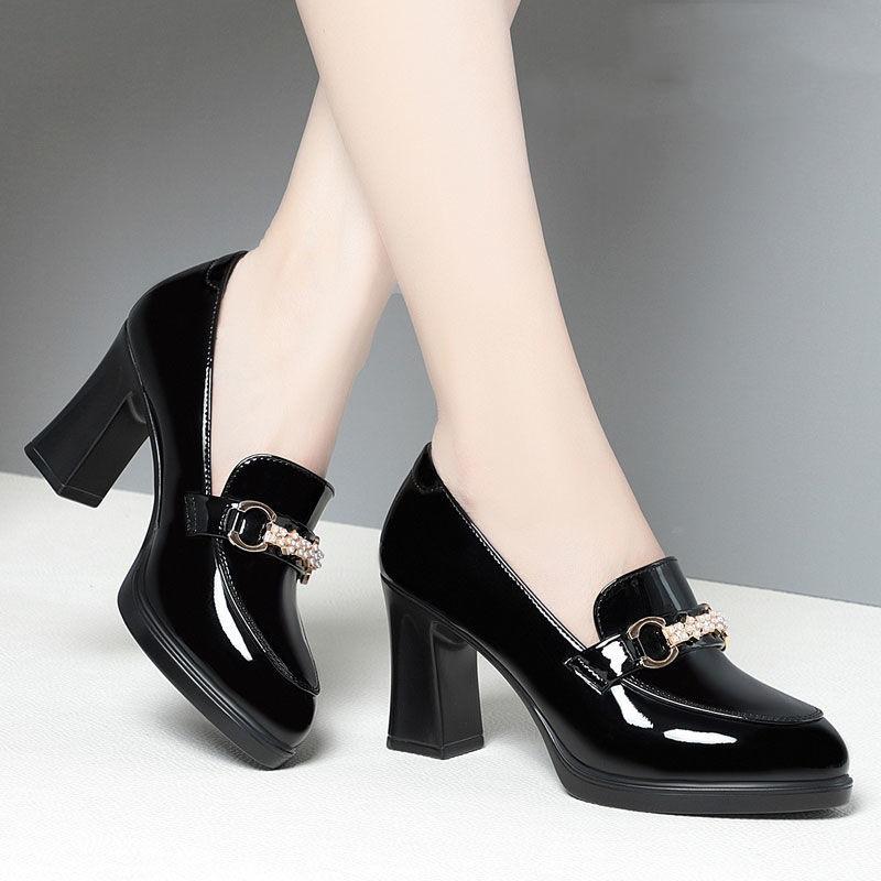 Love shoes soft sole soft leather burgundy women's shoes soft leather waterproof table high heel single shoes middle-aged women deep mouth leathe