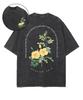 Flower Graphic Printed Tshirt Hip Hop Yk Washed Oversized T Shirt Summer Short Sleeve Pure Cotton Tees Tops Men Women Clothing