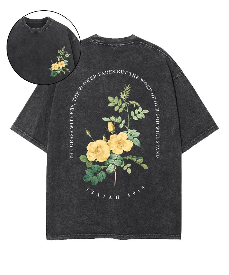 Flower Graphic Printed Tshirt Hip Hop Yk Washed Oversized T Shirt Summer Short Sleeve Pure Cotton Tees Tops Men Women Clothing