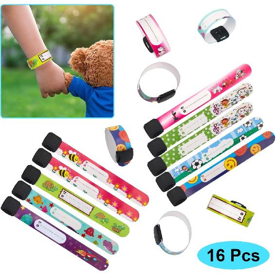 16 Pieces Child Safety ID Wristband, Pletpet Adjustable & Waterproof Kids Id Bracelets, Reble Identification Bracelet Wristbands for Boys and Girls