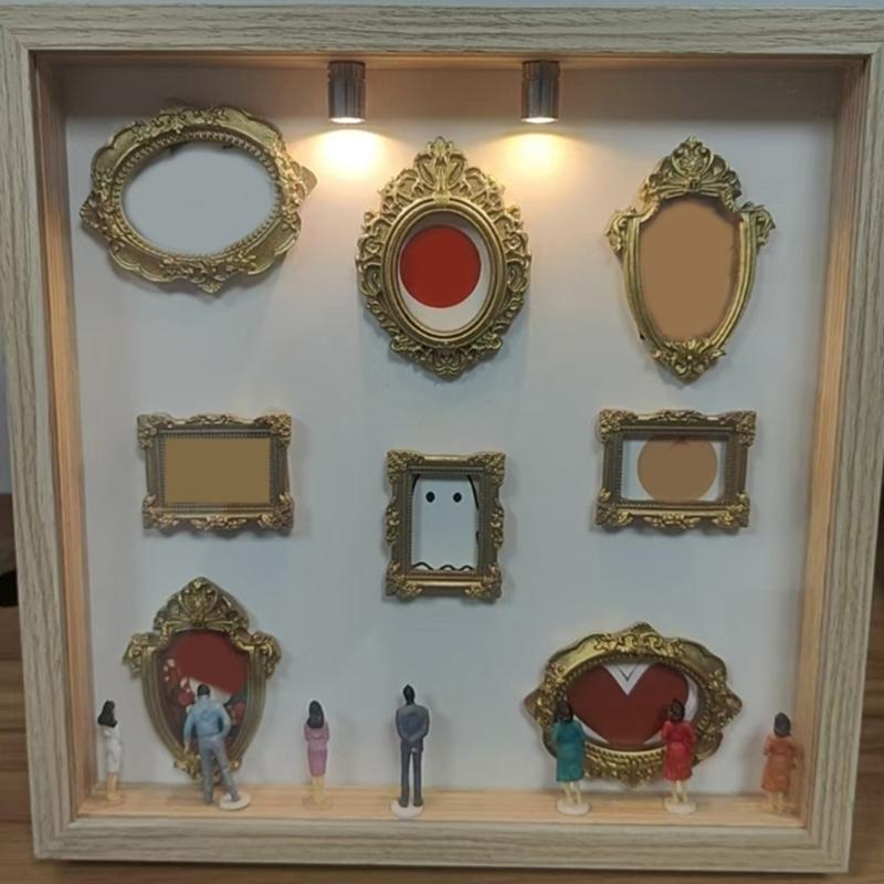 DIY Personalize Mini Museums Silhouettes Box Set with Gold Frame and Mini Figures Photo Display Shadows Box for Home Decors