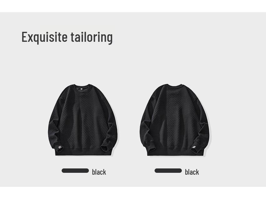Trendy Men's Heavyweight Jacquard Round Neck Hoodie - Autumn/Winter Plus Velvet Long Sleeve Casual Top