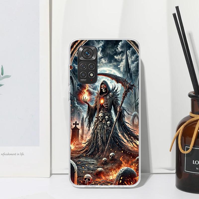 Death Grim Reaper Skull Scythe Phone Case For Xiaomi Redmi Note 15 13 14S 14 Pro Plus 12S 11S 10S 12 11E 10 11T Art Fundas Back