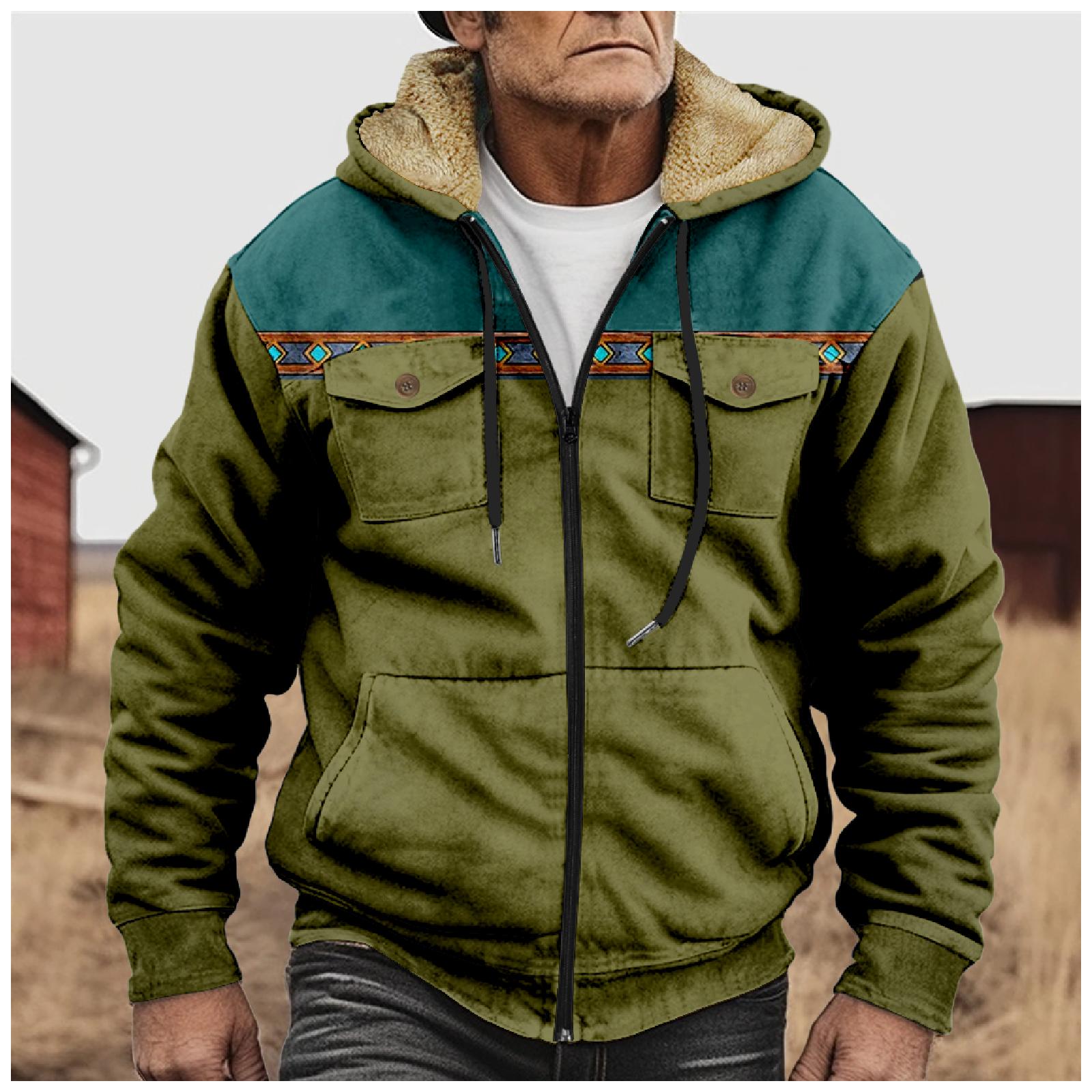 Mianduijifengba Heren Winter Rits Capuchon Fleece Sweatshirt Met Opgestikte Zak Casual Jack XL legergroene kleur