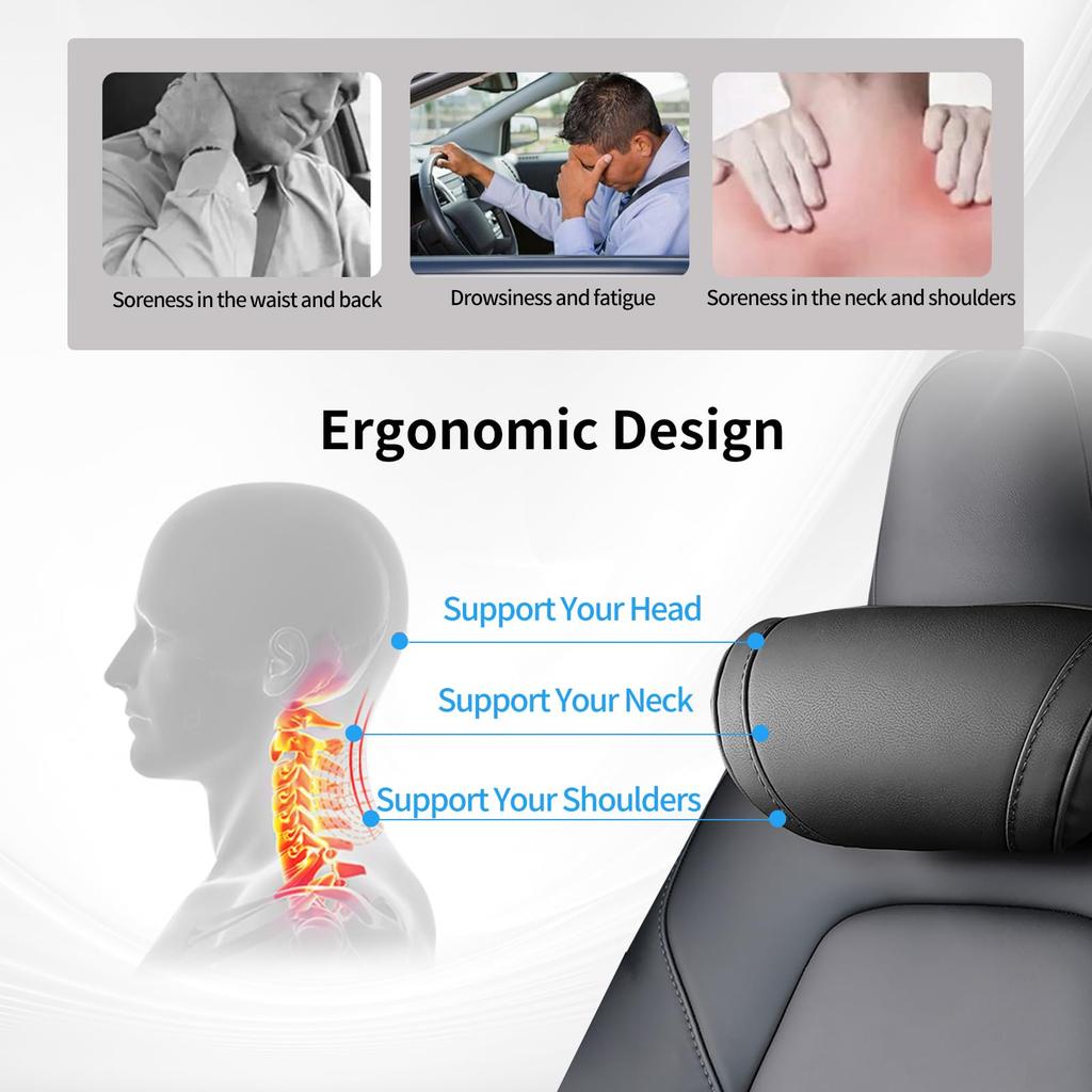 YZ for Tesla Model 3/Y/X Juniper Highland Neck Pillow Seat Headrest Travel Rest PU Leather Memory Foam Pillows Car Accessory New