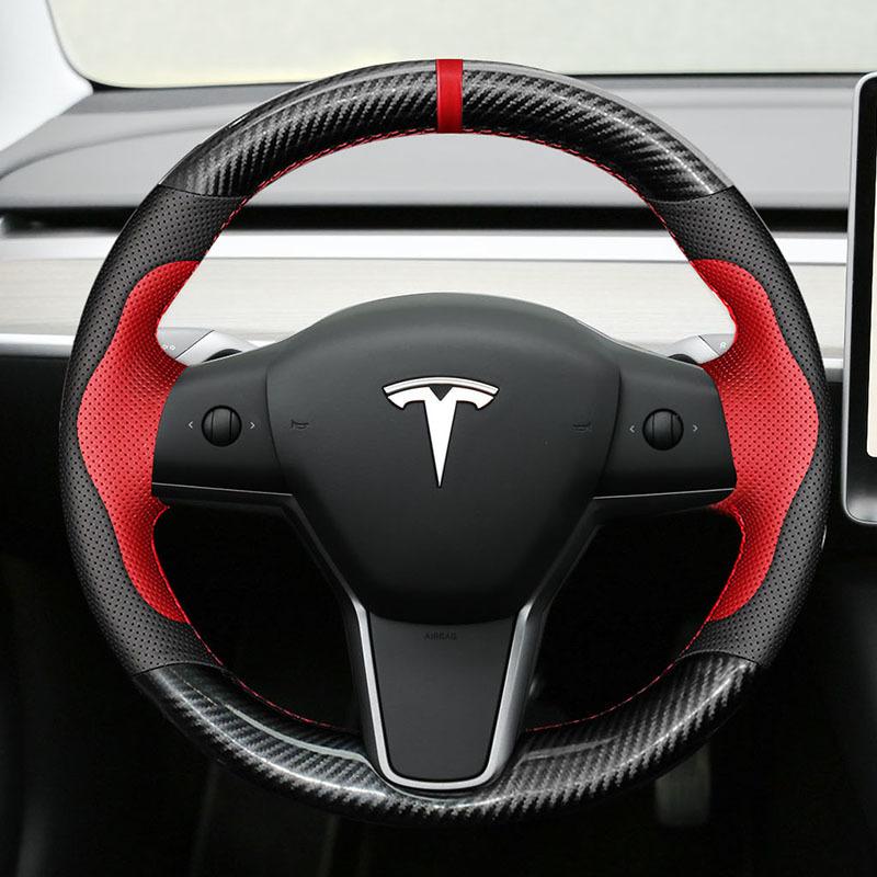 For Tesla modelS Model X Model 3 DIY Custom Leather Suede Steering Wheel Cover Car Wheel Cover Interior