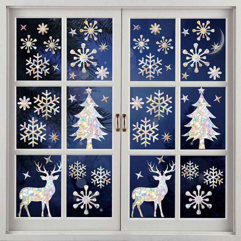 2PC Laser Glass Paper Sunshine Catcher Colorful Window Stickers Rainbow Prism Anti Collision Christmas Snowflake Glass Sticker
